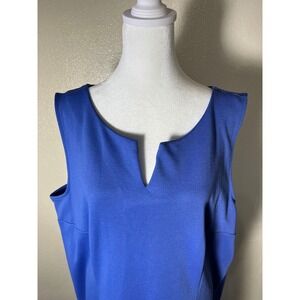 Talbots Womens XL Blue Sleeveless Split Neck Ponte Knit Shift Dress VN259